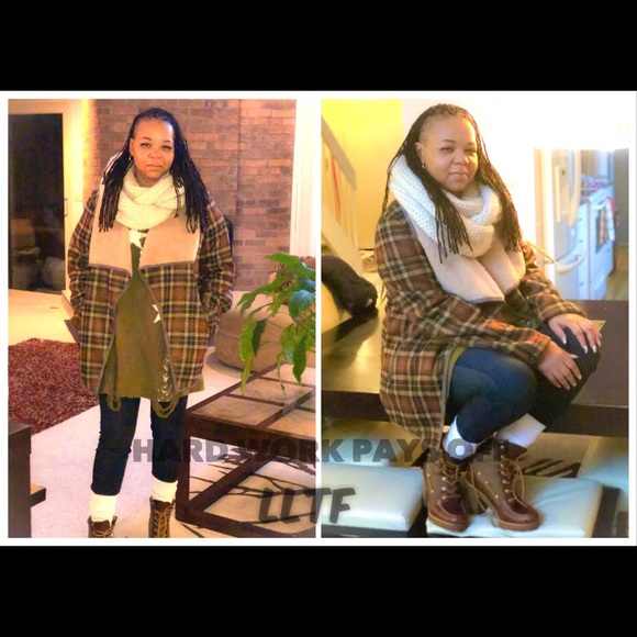 SMALL ONLY Fur Lined Plaid Jacket-BROWN - Picture 4 of 4